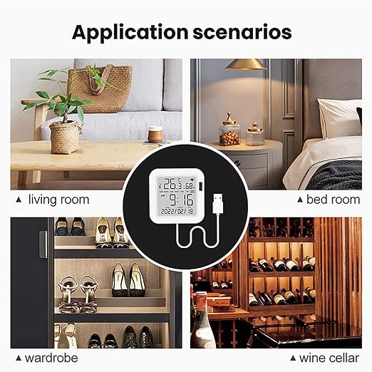 Smart WiFi Temperature Humidity Monitor: Tuya Wireless Temperature Humidity Sensor with APP Notification Alerts, WiFi Thermometer Hygrometer for Home Pet Garage with LCD Display, Compatible with Alexa