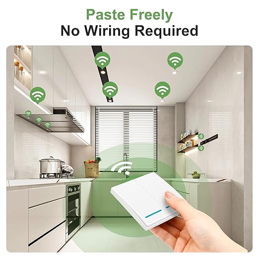 RGBZONE Wireless Remote Light Switch and Receiver Kit, No Wiring, 100ft RF Range, Pre-Programmed, Expandable Wireless On/Off Switches for Ceiling Lights, Lamps (White)