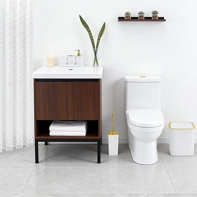 Bathroom Accessories Set-23Pcs Set, Complete Bathroom Essentials, Bathroom Set with Shower Curtain and Liner Sets, Trash Can, Soap Dispenser,Modern Bathroom (White, Bath Set+Shower Curtain&Liner Set)