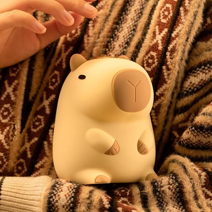 Cute Capybara Night Light,LED Squishy Animal Night Lamp,Soft Silicone Novelty Nightlight,Kids Funny Capybara Lamp Gifts,2 Level Dimmable Boys Girls Light Up Room Décor Rechargeable Touch Lamp
