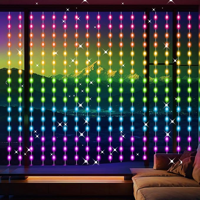 Smart Curtain Lights RGB Color Changing Christmas Curtain Lights, USB Powered with Remote/APP Control Curtain String Lights Waterproof for Backdrop,Bedroom,Window,Patio,Wedding,Decoration (8Ft x 6Ft)