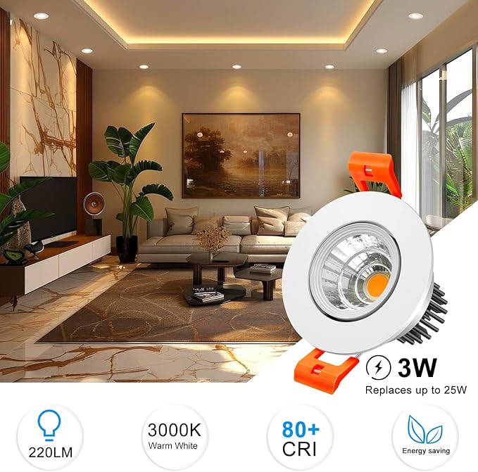 inShareplus 2 Inch LED Downlight, 3W Recessed Lighting COB Dimmable, 3000K Warm White, CRI80, Ceiling Lights with LED Driver, 6 Pack