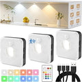 GBEAST 3 Pack Under Cabinet Lighting, Rechargeable Puck Lights with Remote, 3 Color Temps & 9 RGB Motion Sensor Cabinet Light, Magnetic Stick on Dimmable Closet Light for Kitchen Shelf Bedroom(Black)