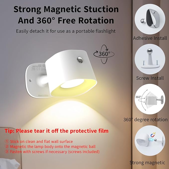 Motion Sensor Wall Light with Remote Control, 11 Lighting Mode & Dimmable Wireless Wall Sconces, 2200mAh Rechargeable Battery Operated Motion Sensor Light Indoor for Living Room Bedroom Hallway