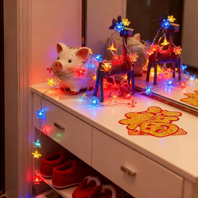 Flower Fairy String Lights, 33ft 100 LED Cherry Blossom Plug in Easter Christmas Tree Hanging Décor Lamp, Garden Bedroom Indoor Decorations for Fence, Wedding Birthday Party (Multicolor)