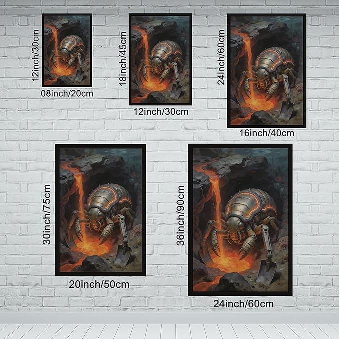 Framed Steampunk Mechanical Trilobite Wall Art - Volcanic Underwater Retro Poster for Garage Apartment Decor 20x30in
