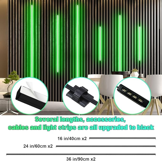 Lichaser RGB Black Smart Recessed Lighting for Acoustic Panel, 6 Pcs WiFi LED Strip Light for Wood Slat Wall Panel Compatible with Alexa, Self-Adhesive Smart LED for Slat Wall (2*36+2*24+2*16 in)
