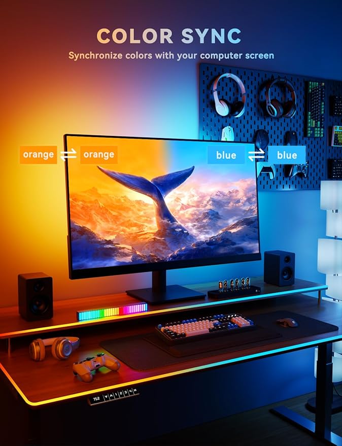 Soleil X6 LED Monitor Backlight for PC & Mac, Strip Light Sync to 24″-34″ Screens, Ambient Lighting for Games/Movies/Music, Dual USB Ports, Software Control with Built-in AI Function (For 27″ Monitor)