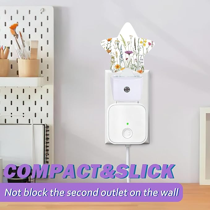 Night Lights Plug Into Wall Decorative,Spring Flower Nightlights for Kids Bedroom, Rustic Wildflower Energy Efficient Dusk-to-Dawn Sensor Sleep Friendly Lamp for Nursery Bathroom