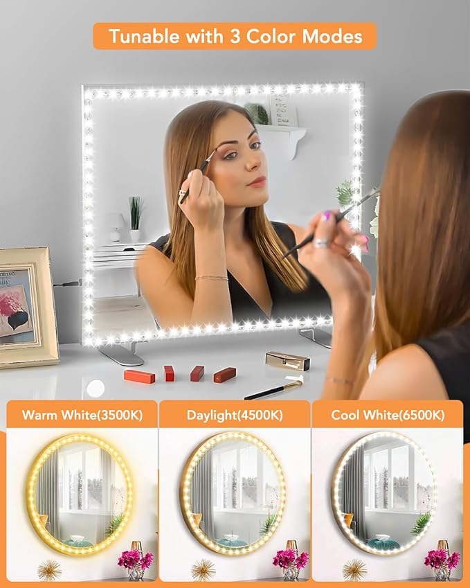Daymeet Motion Sensor Led Vanity Mirror Lights, 13ft Motion Activated Led Lights for Mirror, Adjustable Color & Brightness Flexible Strip Lights for Mirror, for Makeup Vanity Table & Bathroom Mirror