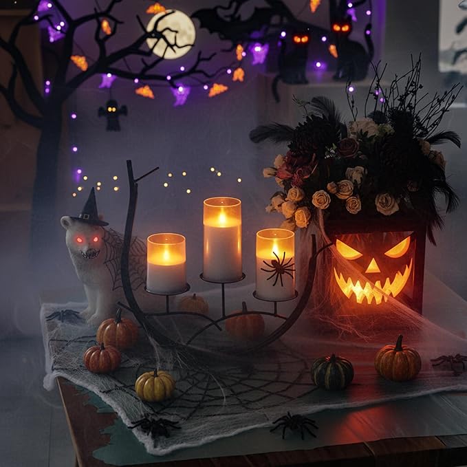 Homemory Flameless Candles Set of 3, White Acrylic LED Candles Upgraded Realistic Battery Operated Flames with Remote & Timer, Waterproof for Indoor,Outdoor Decor, Halloween & Christmas Lanterns