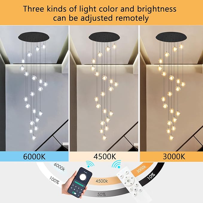 LED Glam Chandelier 138 inches Long Light Luxury Crystal Ceiling Chandeliers Remote Dimmable High Ceiling Pendants Lighting Fixtures Black 20 Lights