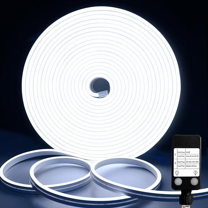 echosari 33Ft Neon Rope Lights, 1200 LED Strip Lights with Timer Dimmable, 24V Flexible Outdoor Neon Strip Light, Waterproof Neon LED Strip for Bedroom DIY Wall Decor (Cool White)