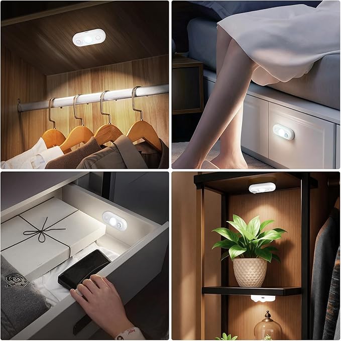 LED Motion Sensor Light Indoor, Magnetic Under Cabinet Lighting Daylight White, Dimmable Rechargeable Puck Lights for Closet, Kitchen, Stairs(4 Pack)