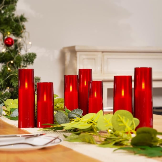 Homemory Red Acrylic Flameless LED Candles with Remote & Timer, Battery Powered, Fake Candles, Elegant Home Decor, Parties, or Wedding Lighting