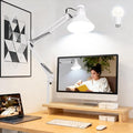 Desk Lamp With Clamp for Home Office, Eye-Caring Clip on Light with Adjustable Extra Tall Metal Swing Arm, High Intensity Clamp Lamp w/LED Bulb, Architect Task Table Lamps for Study, Workbench-W/5000k