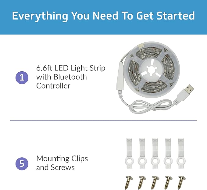 TrueColor Smart LED Strip Lights - 2M USB Tape Light With Bluetooth Light Control - App Controlled & Programmable LED Lights - RGB Color Changeable + Soft White - Dimmable USB Smart Light - 6.6 ft