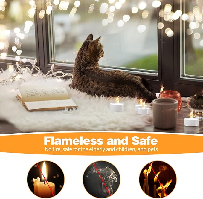 KOABY 24 Pack Warm White LED Tea Lights, Last 100H+, Flickering Flameless Battery Operated Tea Lights for Decor