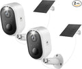 Solar Security Camera Outdoor Wireless 2 Pack, 2K Color Night Vision, Battery Powered PIR Motion Detection,2.4GHz WiFi Cameras for Home Surveillance, Light and Sound Alarm, 2-Way Audio