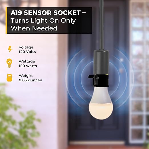 Touch & Glow - Dusk-to-Dawn Photocell Light Control - Automatic Light Sensor Socket - Outdoor Bulb Socket - Energy Efficient - Day Night Light Sensor for Driveway, Patio, Lawn (Black)