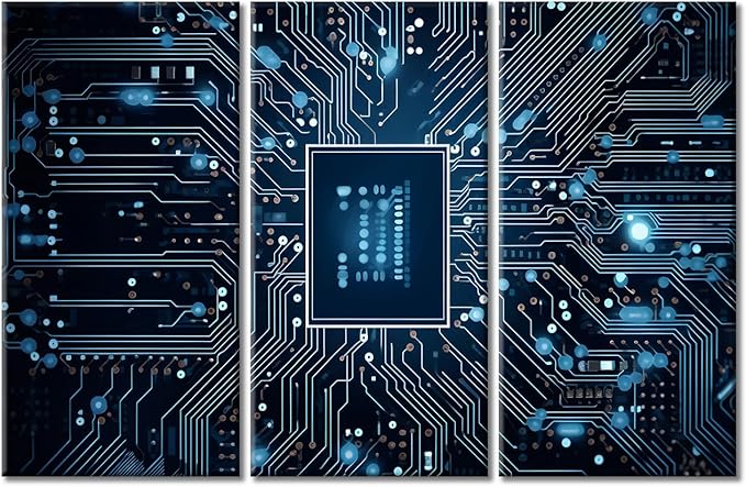 Large Wall Art for Living Room Advanced Electronic Circuit Network Canvas Art Decor CPU Concept Modern Office Wall Art Paintings for Bedroom Framed Art Ready to Hang for Home Decor 60"Wx40"H