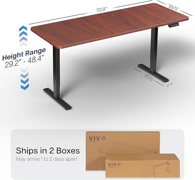 VIVO Electric 71 x 30 in Standing Desk, Memory Height Adjustment, 1B Series, Holds 220 lbs, Dark Walnut Top Black Frame, DESK-KIT-1B7D