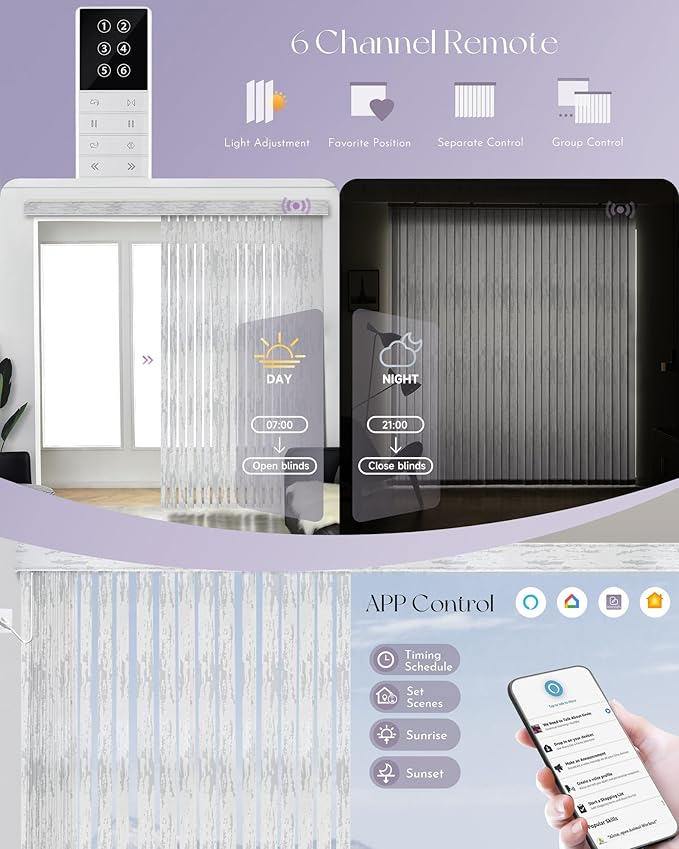 Graywind Motorized Vertical Blinds Compatible with Alexa Google Privacy Reversible Blackout Smart Vertical Blind Remote Control Track Slats Set for Home Office(Dimout Streamline Gray)