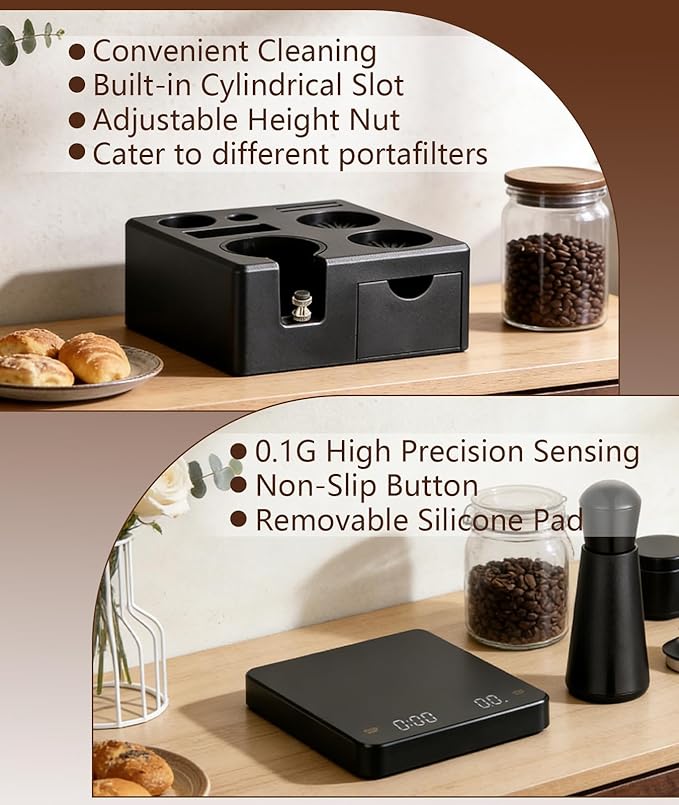 10 PCS Espresso Accessories Kit - 51mm Espresso Tools Set with WDT Tool, Espresso Tamper, Tamping Station, Coffee Distributor, Dosing Funnel, Puck Screen, Latte Art Pen,Stencils & Coffee Scale