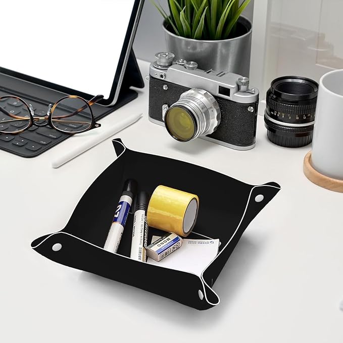 Minimal Coffee Cup Silhouette Valet Tray Leather Portable Tray Desktop Storage Organizer Bedside for Men Women Jewelry Keys Coin Candy Sundries