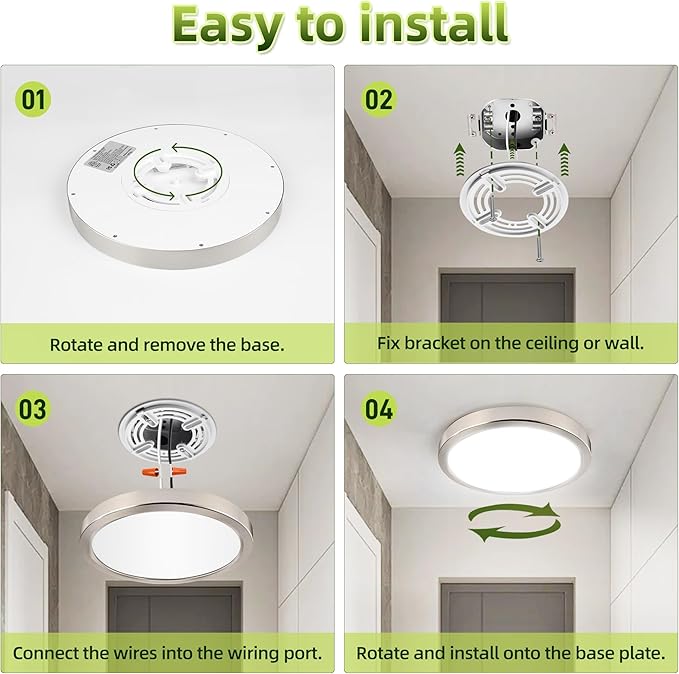 hykolity 9 Inch Selectable CCT LED Round Flat Panel Light, 18W 1800LM 3000K/4000K/5000K, Edge-Lit Flush Mount Ceiling Light Fixture for Kitchen, Bedroom, Laundry and Closet Room, Brush Nickel
