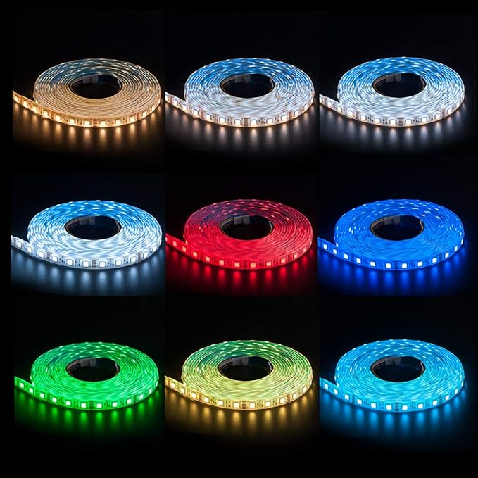 BTF-LIGHTING RGBCCT 5 Colors in 1 LED 5050SMD RGBWW RGB+Dimmable Tunable Color Temperature 2700K-6500K 16.4ft 60LEDs/m 300LEDs DC24V Multi-Colored Tape Lights IP65 White PCB(No Adapter or Controller)