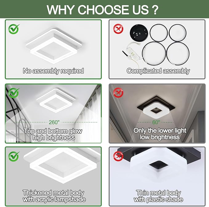 CANEOE 3 Packs Square Flush Mount Ceiling Light, 6000K Black Modern LED Ceiling Light Fixture, Minimalist Hallway Lighting Fixture Ceiling Lamp for Hallway Entryway Bedroom Balcony (White)
