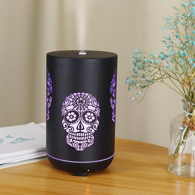 Skull Essential Oil Diffuser, 350ml Ultrasonic Cool Mist Humidifier, Aromatherapy Diffuser, Waterless Auto Off 7 Color Night Light, for Bedroom, Office, Living Room, Yoga