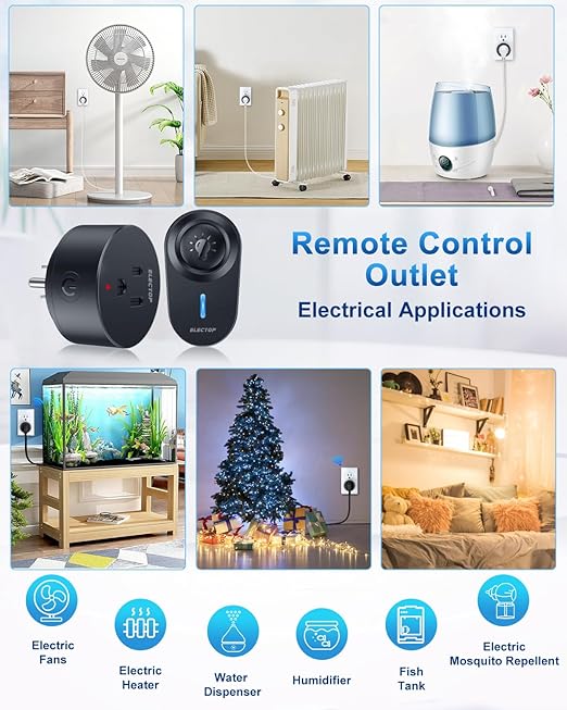Remote Control Outlet, 15A/1500W Wireless Outlet Power Switch, No Wire Long Range Electrical Switch Plug On/Off for Lights, Fans, Christmas Lights, Household Appliance, 4000V Anti Surge Black, 2 Pack