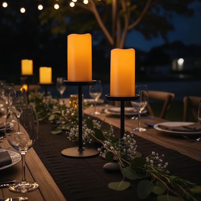 Raycare 3"x6" Outdoor Waterproof Flameless Candles-Auto Light Sensor Dusk to Dawn, 2Pcs Flickering LED Candle, Battery Operated Electric Fake Pillar Candle for Garden, Porch, Patio, Lantern Decor