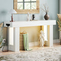 Unikito 63'' Farmhouse Console Table with Power Outlets and Sensor Light, Wooden Entryway Table with Storage, Rectangular Sofa Tables Behind The Couch for Entrance, Hallway, Living Room, Antique White