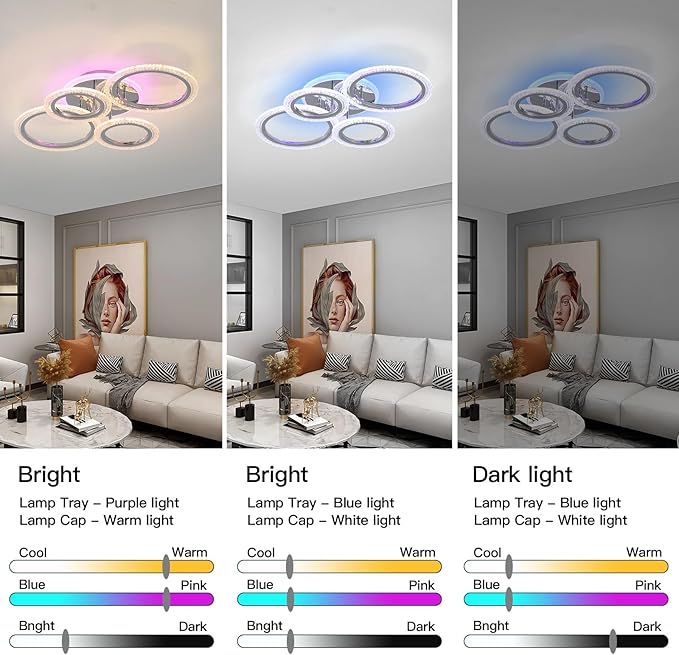 STCH Modern LED Ceiling Light Dimmable, 4 Rings Flush Mounted Ceiling Lamp, Ceiling Light Fixture with Remote, Ceiling Lamp for Kitchen Living Room Bedroom Laundry Room Hallway Office, 3000-6500K