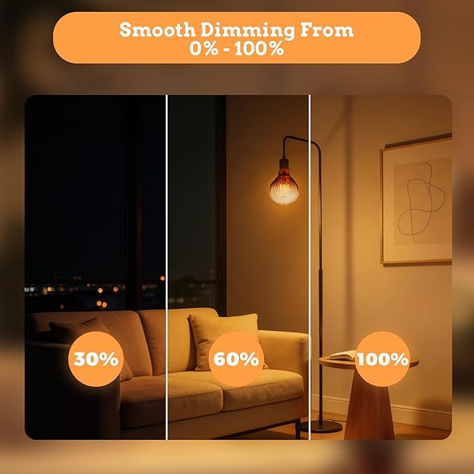 Vintage Edison LED Bulbs, Dimmable 4W Globe G125, 2200K Warm White Ambient Mood Lighting for Decoration, Squirrel Cage Filament, Gradient Brown Striation Figure Glass LED Light Bulbs, E26 Base