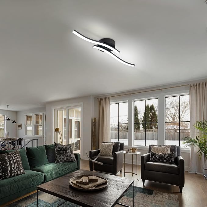 EDISLIVE Modern Dimmable LED Ceiling Light Curved 2 Light 22.5 in Minimalist Flush Mount Ceiling Light Fixture Lamp for Bedroom Foyer Kitchen 6000K Black