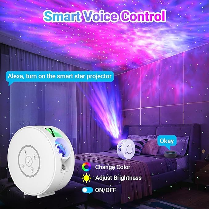 Smart Galaxy Star Projector Night Light - APP Voice Control, Bluetooth Speaker, Rotatable Nebula Lamp with 6 HD Slides, 37 White Noises & Timer, Star Sky Ceiling Light for Bedroom Kids Room Decor