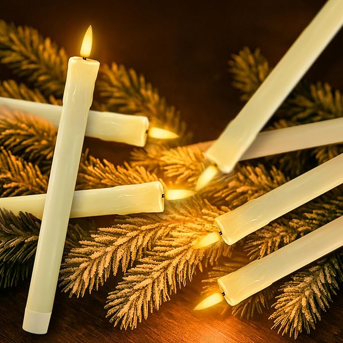 Homemory 6 PCS Real Wax Flameless Taper Candles with Remote, Flickering LED Candlesticks with Timer Dimmer, Fake Candles for Xmas Wedding Celebration Decor, Ivory, 9.6 Inches