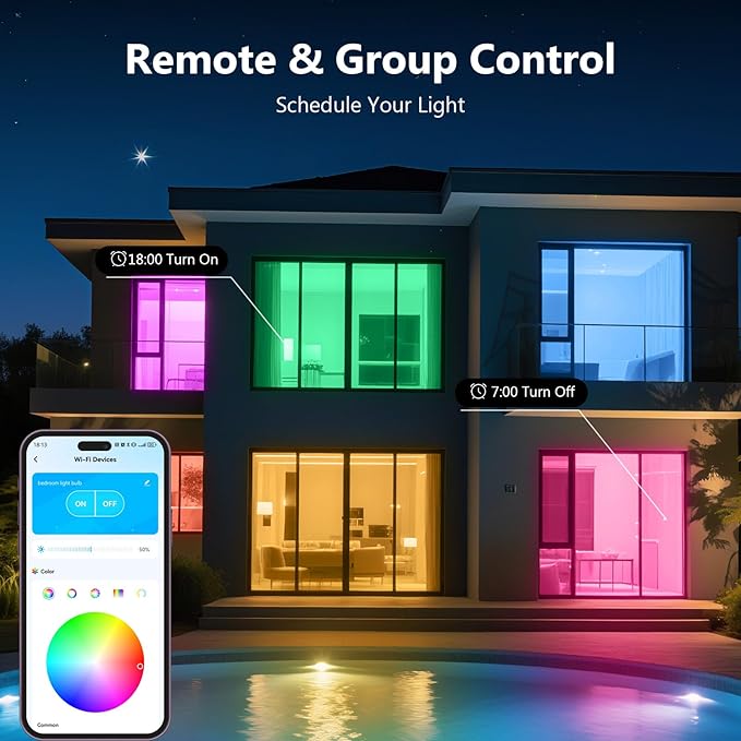 DAYBETTER Smart Light Bulbs, RGBCW Color Changing Smart Bulb Compatible with Alexa & Google Home,Preset Scene, Music Sync, A19 E26 2.4G WiFi Bluetooth Dimmable LED Bulbs, 60W Equivalent, 800LM, 6 Pack