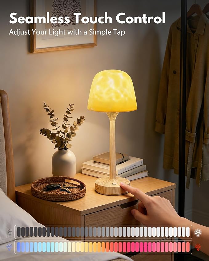 Shower Lamp - Waterproof Bathroom Lamp with 16 Color Ocean Wave Projector, Cordless Light for Inside Shower/Bathtub Bedroom Living Room Kitchen Decor (Wood Grain)