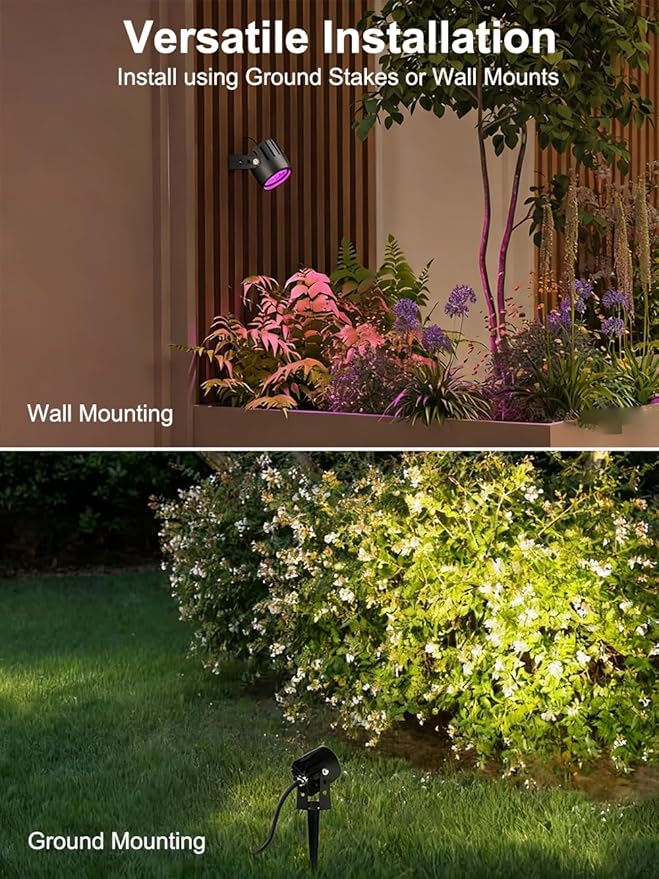Ligency WiFi Smart Landscape Lights - Plug-in 12V Low Voltage Outdoor Spotlights with Alexa, 28.8ft Complete Kit, RGBW Dream Color, IP65 Waterproof LED Garden Lights for Yard, Tree, 2 Pack