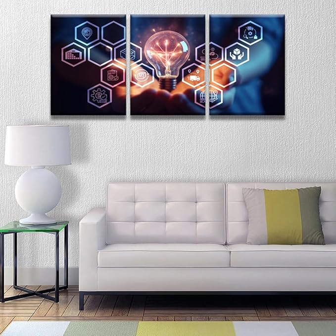 LSIUHWUWI Modern Wall Art 3 Panel AI Logistic Management Concept Picture Prints on Canvas for Living Room Computer Room,Office Wall Decoration, Framed Ready to Hang 12x16inchx3