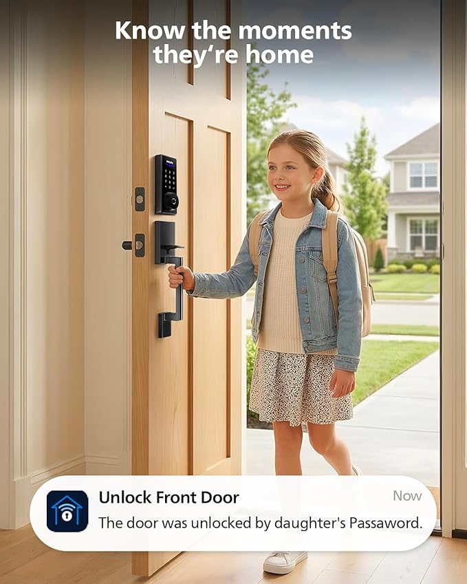 Philips Wi-Fi Smart Lock with Handle, WiFi Keyless Entry Keypad Door Lock with Handle, Front Door Deadbolt Set, Fingerprint Unlock, PIN Code Unlock, Auto Locking, App Remote Control, Bulit in WiFi