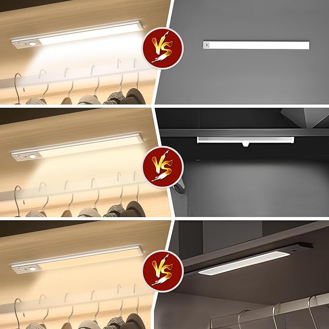 Under Cabinet Lighting, 2Pack Motion Sensor Light Indoor with 3 Color Temps, Rechargeable Under Counter Lights for Kitchen,Dimmable Closet Lights Battery Operated, 88 LED Motion Sensor Light Indoor