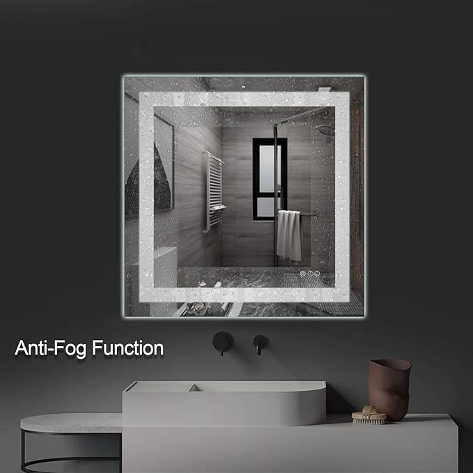 Amorho LED Bathroom Mirror 36"x 36" with Front and Backlight, Stepless Dimmable Wall Mirrors with Anti-Fog, Shatter-Proof, Memory, 3 Colors, Double LED Vanity Mirror