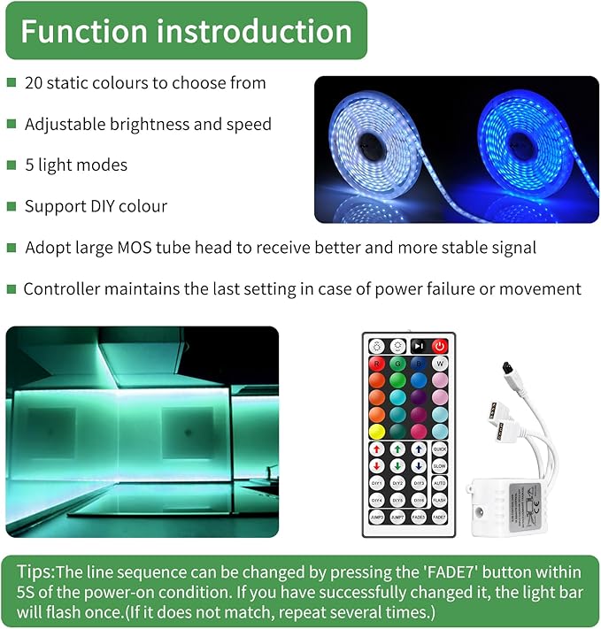 RGBZONE 4PIN RGB LED Controller, 2 Ports Low Voltage LED Controller, 44-Keys Wireless IR Remote Control, DC12V-24V 5050 2835 3528 LED Strip Lights