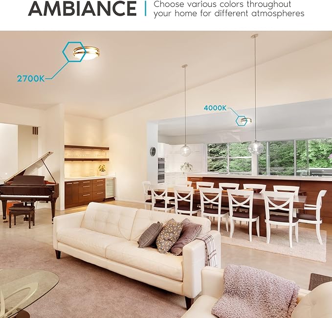 LUXRITE 10 Inch LED Flush Mount Ceiling Light, 5 Color Selectable 2700K | 3000K | 3500K | 4000K | 5000K, Dimmable Ceiling Light Fixture, 14W, 1050 Lumens, Energy Star, ETL Listed, Brushed Brass